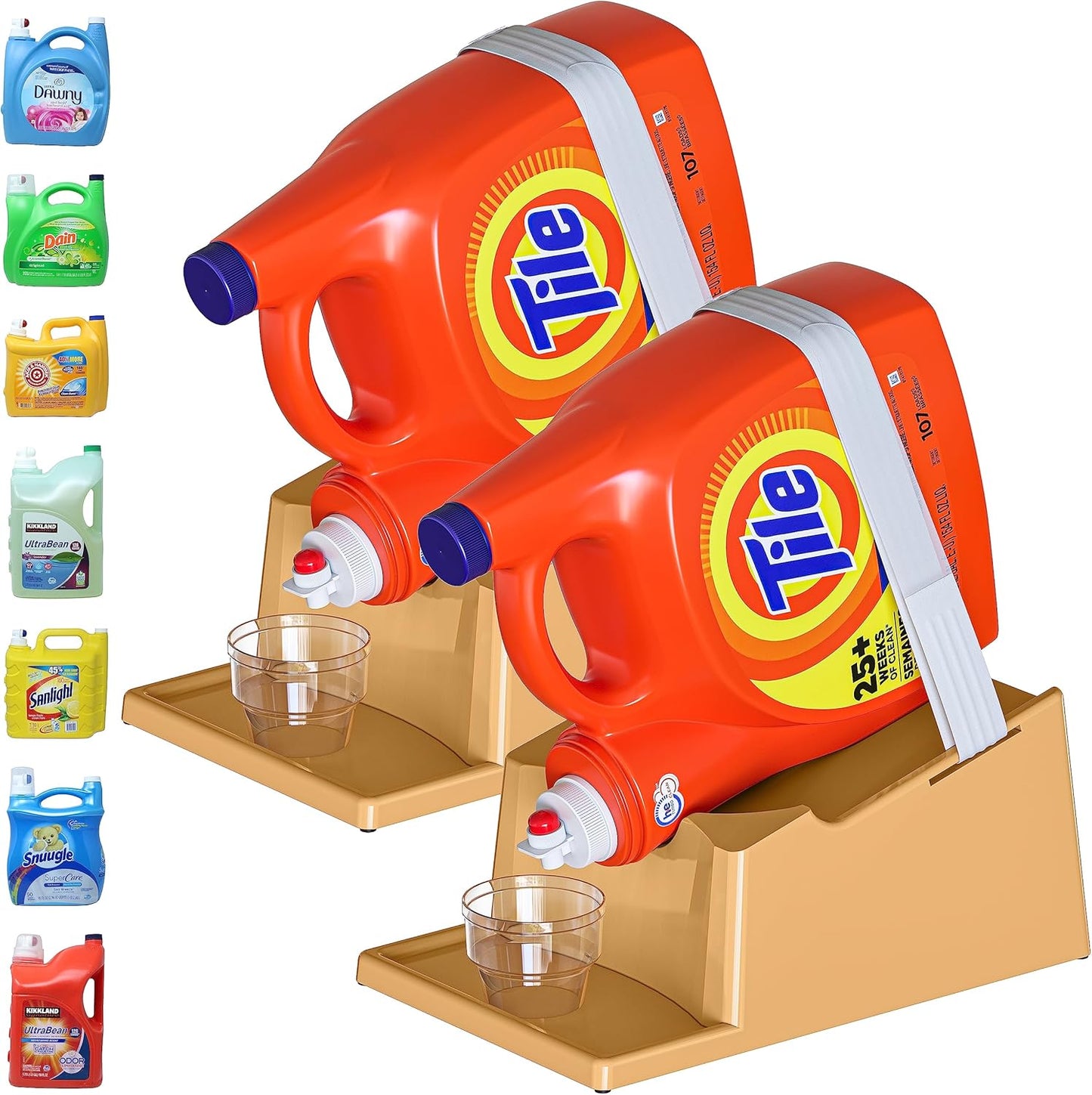 TidyFriend Laundry Detergent Holder Stand Organizer with Drip Tray, 2 Pack Laundry Soap Holder with Non-Slip Rubber Feet for Washing Space Organization, Angled Downward Slope for Easy Pouring (Beige)