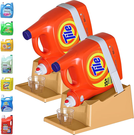 TidyFriend Laundry Detergent Holder Stand Organizer with Drip Tray, 2 Pack Laundry Soap Holder with Non-Slip Rubber Feet for Washing Space Organization, Angled Downward Slope for Easy Pouring (Beige)
