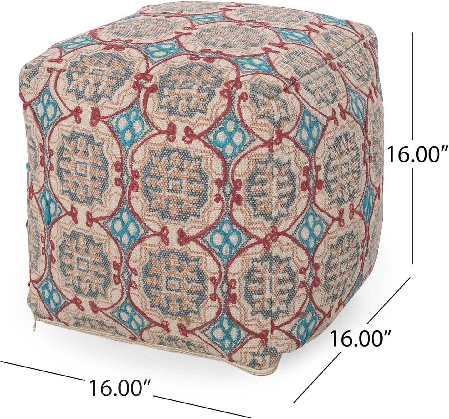 GDFStudio Boho Handmade Fabric Cube Pouf Ottoman Foot Stool - Bean Bag Floor Chair - Foot Rest Couch for Living Room Bedroom,Multicolored,16"" x 16"" x 16"", 313834N