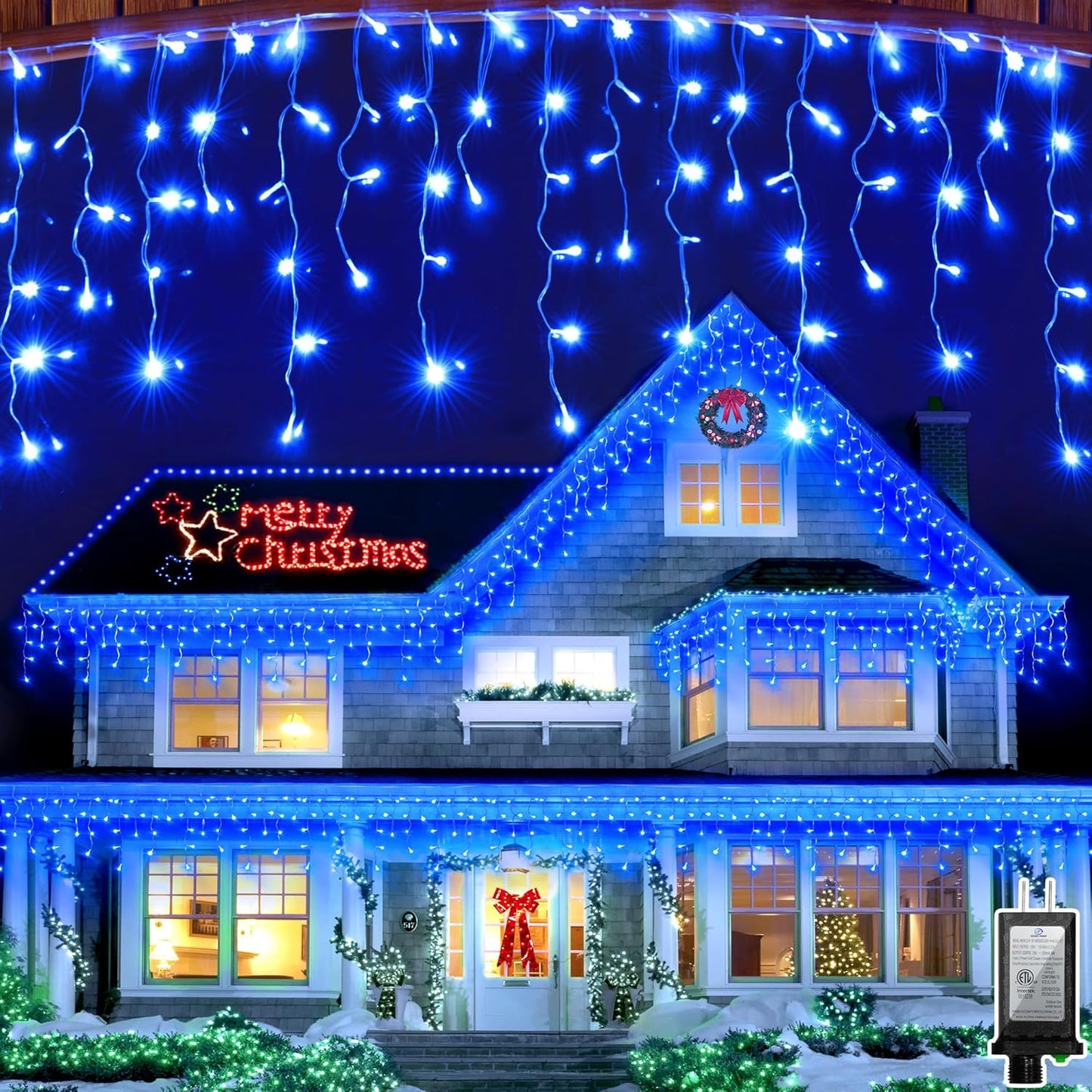 1620 LED Christma Lights with 360 Drops, 164ft Outdoor Hanging lights with 8 Modes & Timer Memory, Outsite Waterproof Curtain String Lights for Front House Fence Tree Holiday Decorations Blue