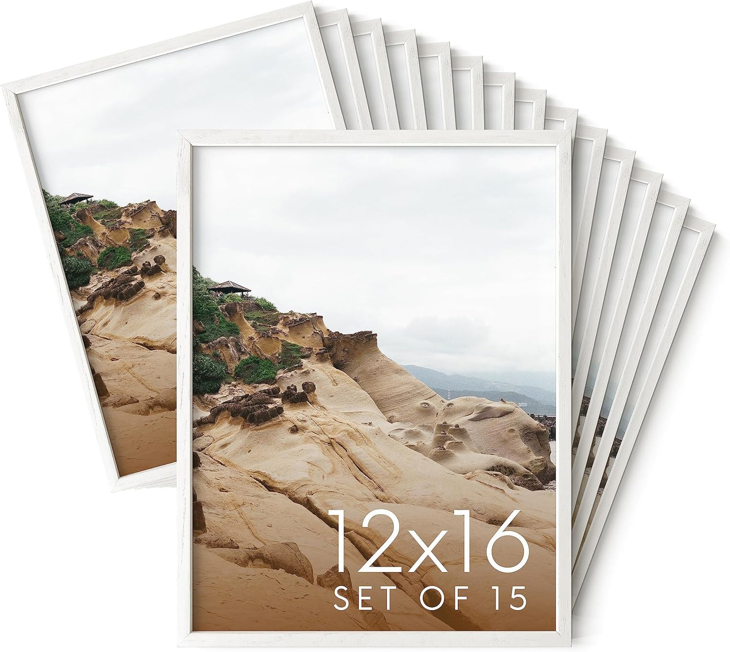 Haus and Hues 12x16 White Oak Wood Picture Frames Set of 15 - Premium Bulk Picture Frames 12x16 Bundle - Elegant Gallery Wall Frame Set for Posters, Art Display - Ideal for Wall Decor in Home & Office