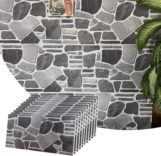 Dundee Deco 3D Wall Panels - Cladding, Charcoal Grey Silver Stone Look Wall Paneling, Styrofoam Facing for Interior and Exterior Applications, DIY, Set of 10, Covers 54 sq ft
