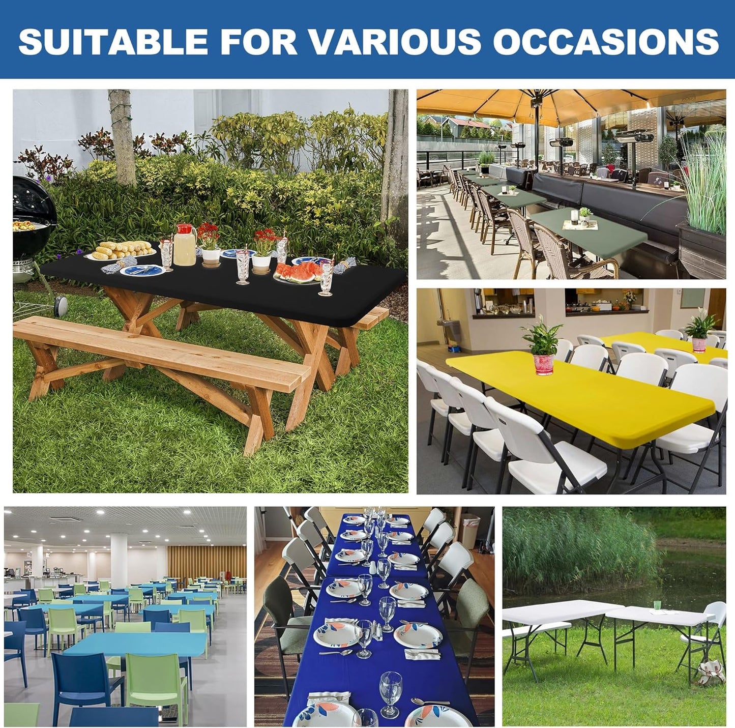 Fitted Tablecloth for 6 Foot Rectangle Tables-6 Pack Red Elastic Outdoor Picnic Table Cover-Spandex Stretch Folding Table Cloths 6 ft for Camping Dining Room Patio Kitchen Banquet Party