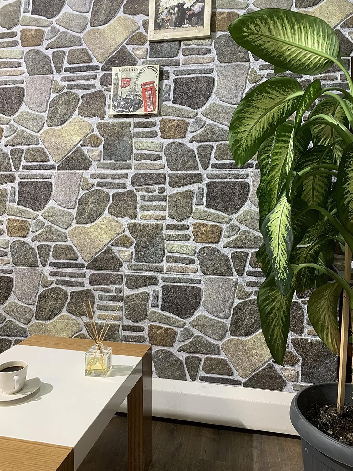 Dundee Deco 3D Wall Panels - Cladding, Charcoal Green Beige Stone Look Wall Paneling, Styrofoam Facing for Interior and Exterior Applications, DIY, Set of 5, Covers 27 sq ft