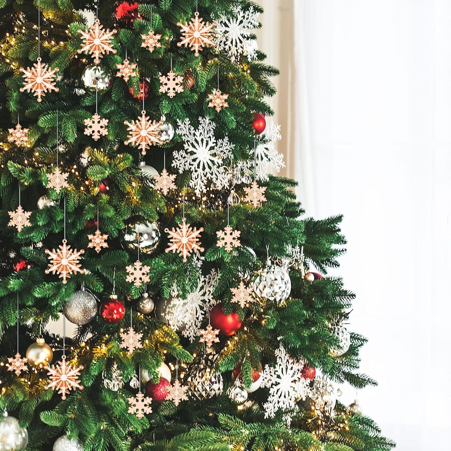 Dilunave 40 Pieces Christmas Snowflake Ornaments Acrylic Christmas Tree Decorations Crystal Snowflakes Translucent Winter Hanging Ornament for Tree (Champagne)