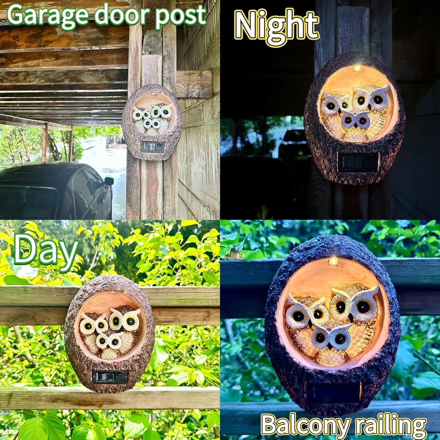 Garden Owl Family Tree Hugger Statue Solar Powered Outdoor Wall Mounted Figurine Light Resin Sculpture Home Decoration Housewarming Ornament Unique Gift