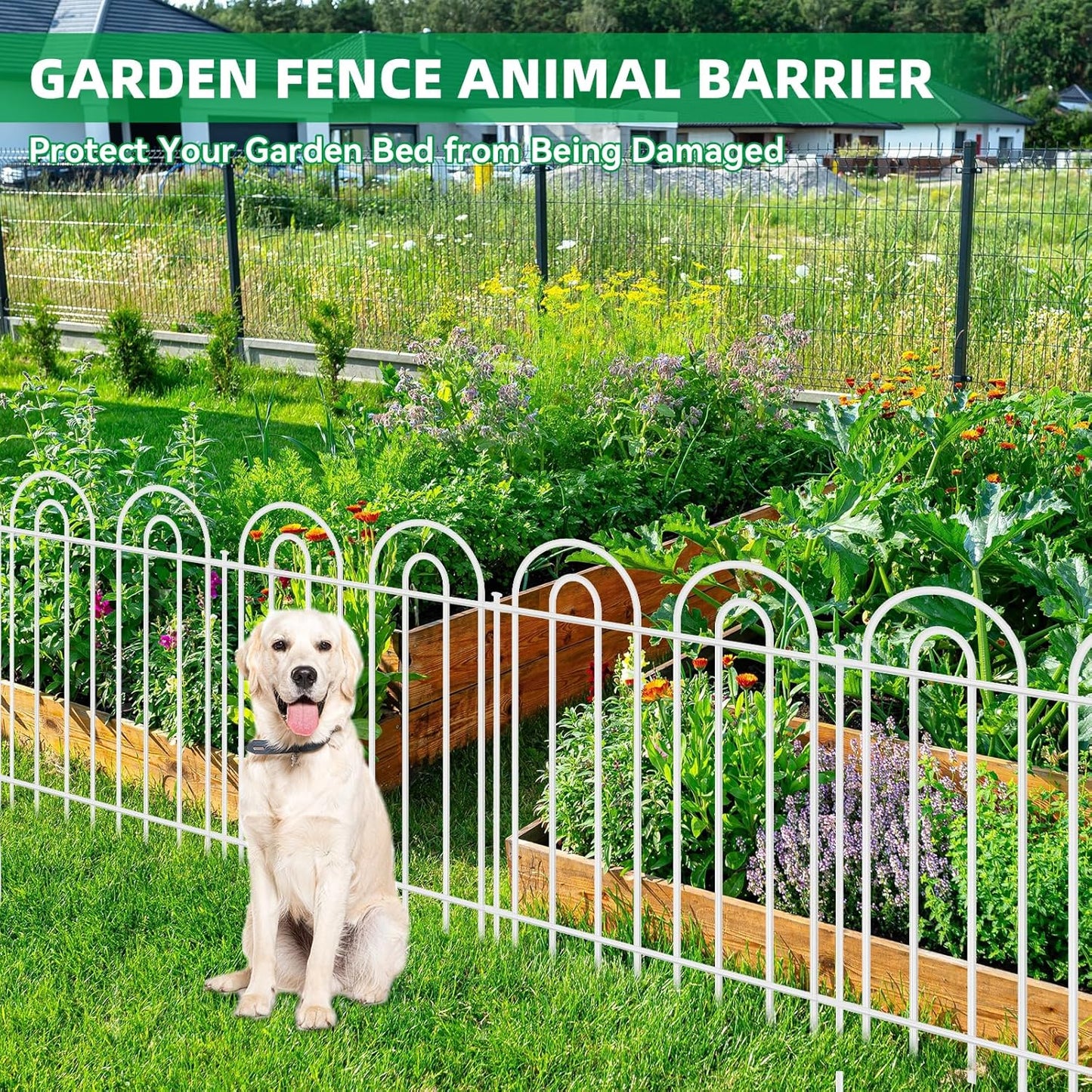25 Panels Decorative Garden Fence, 24 in(H) X 50 ft(L) No Dig Dog Fence Outdoor for Yard, Rustproof Metal Garden Fencing Animal Barrier with Ground Stakes, Temporary Fencing for Patio Outdoor, White