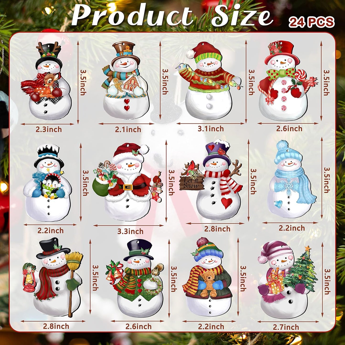 24 Pieces Christmas Snowman Wooden Ornaments Wood Hanging Decoration Set for Christmas Tree Hanging Wood Crafts Holiday Decor Xmas Party Supplies
