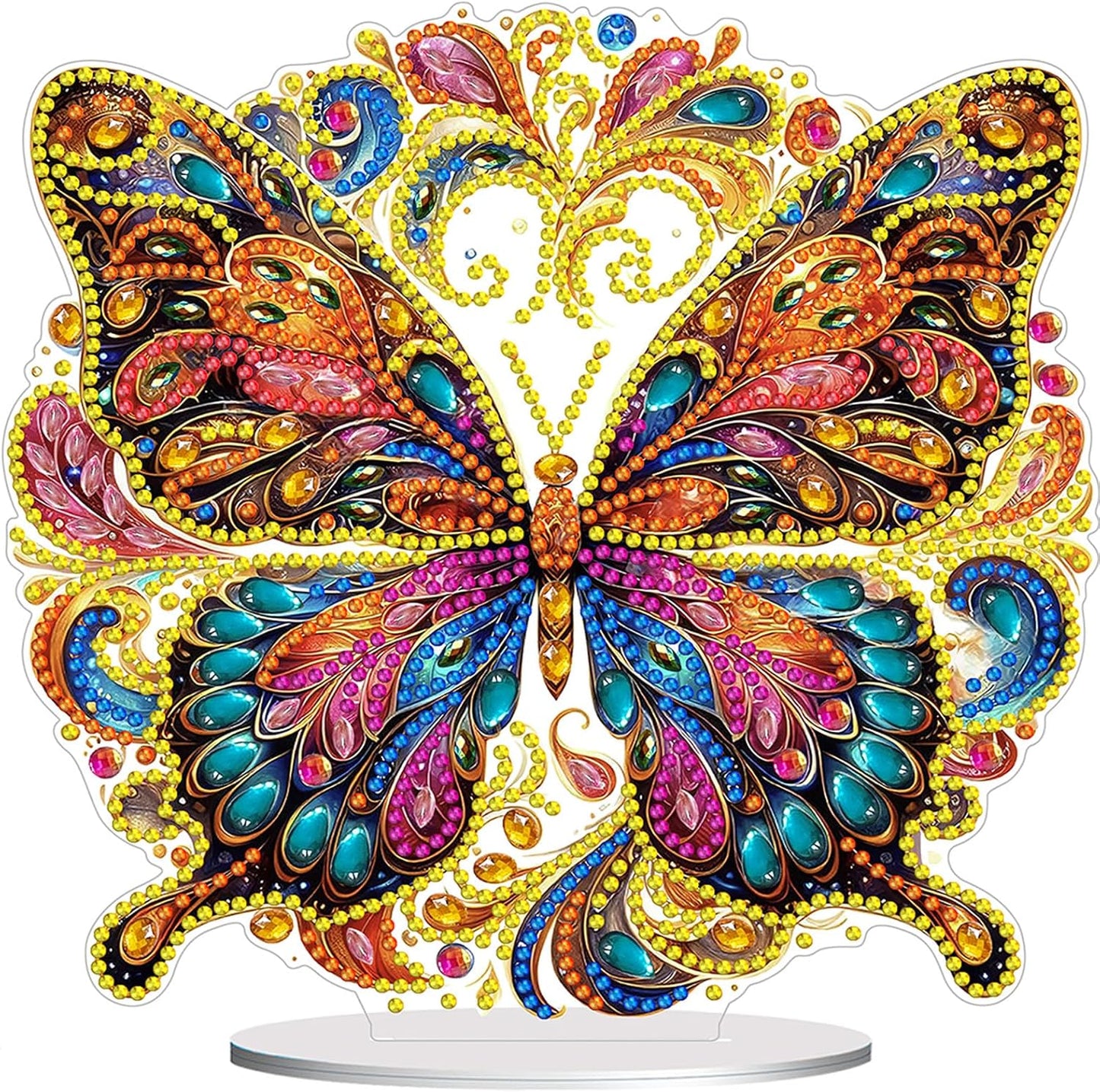 Diamond Painting Kits for Adults Beginners, 5D Full Drill Flowers and Butterfly Crystal Art Desktop Ornament, DIY Single Sided Home Office Desk Decor, Creative Craft Gift Set with Tools