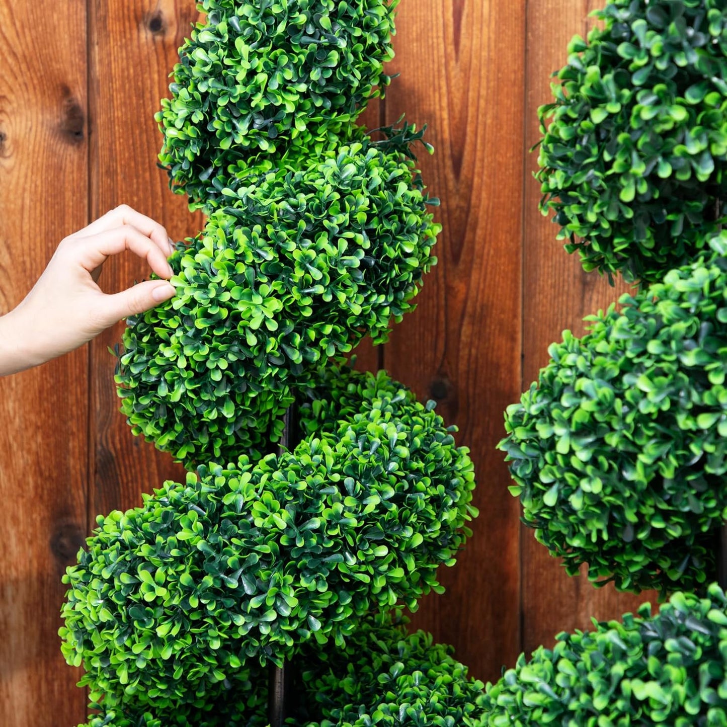 2-Pack Faux Boxwood Spiral Topiary Trees - 3ft Tall - Planter Included - Artificial Plants for Indoors or Outdoors - Realistic Dense Green Leaves with UV and Weather Protection