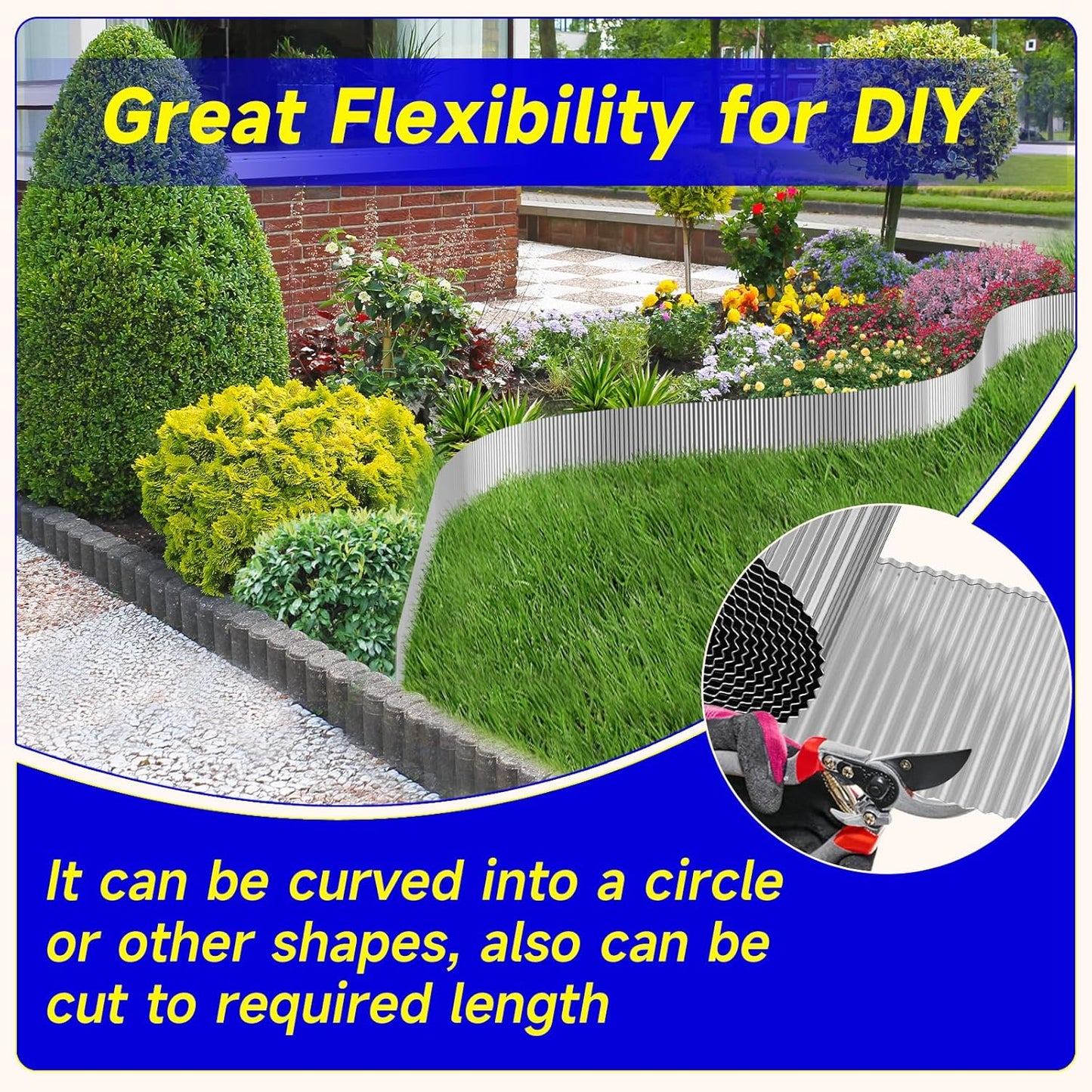 Corrugated Garden Edging, 10"×10Ft Galvanized Steel Landscape Edging & Lawn Edging Border, Metal Garden Border for Flower Beds, Garden，Lawn，Raised Beds & Tree Surrounds (Silver)