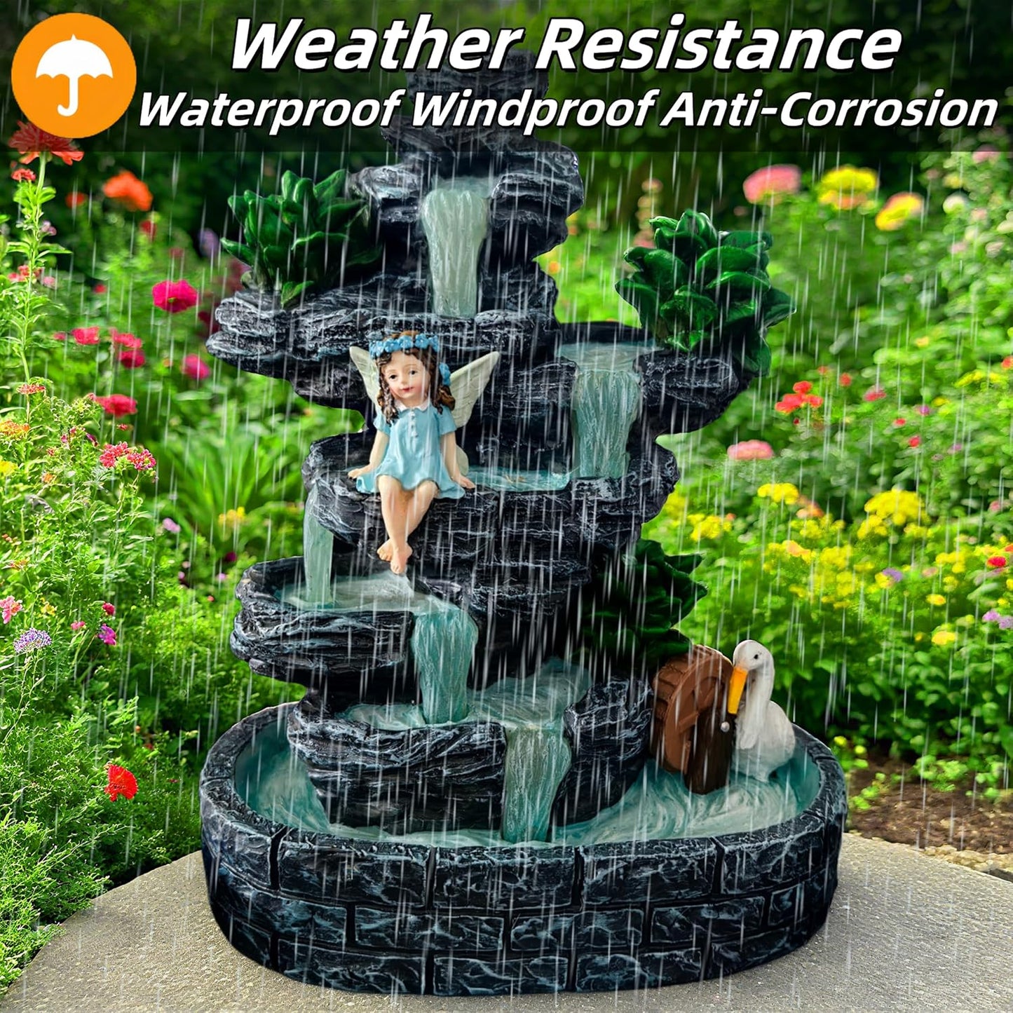 Fairy Garden Houses Fairies Pond Landscape Solar Statues, Whimsical Accessories Yard Decor Outdoor Art Sculpture for Lawn Patio Porch Backyard, Gardening Birthday Gift for Women Kids