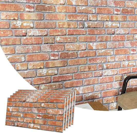 Dundee Deco 3D Wall Panels Faux Brick - Cladding, Red Orange Stone Look Wall Paneling, Styrofoam Facing for Living Room, Kitchen, Bathroom, Balcony, Bedroom, Set of 5, Covers 27 sq ft