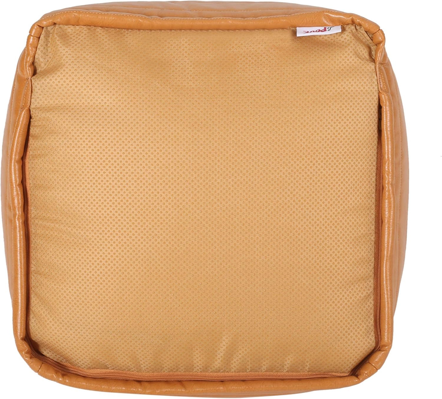 GDFStudio Contemporary Faux Leather Channel Stitch Pouf Ottoman Foot Stool - Bean Bag Floor Chair - Foot Rest Couch for Living Room Bedroom,Caramel Cube,16"" x 16"" x 16"", Conrai,caramel, 314802N
