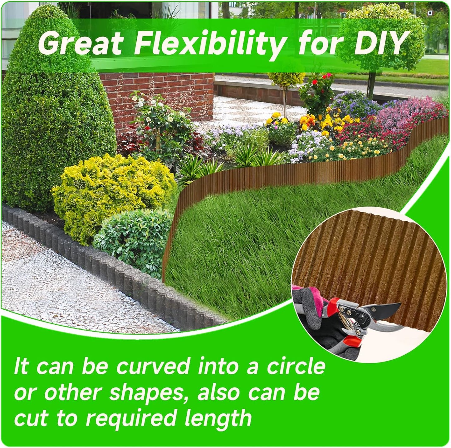 Corrugated Garden Edging, 8"×10Ft Pre-Rusted Landscape Edging & Lawn Edging Border, Metal Garden Border for Flower Beds, Garden，Lawn，Raised Beds & Tree Surrounds