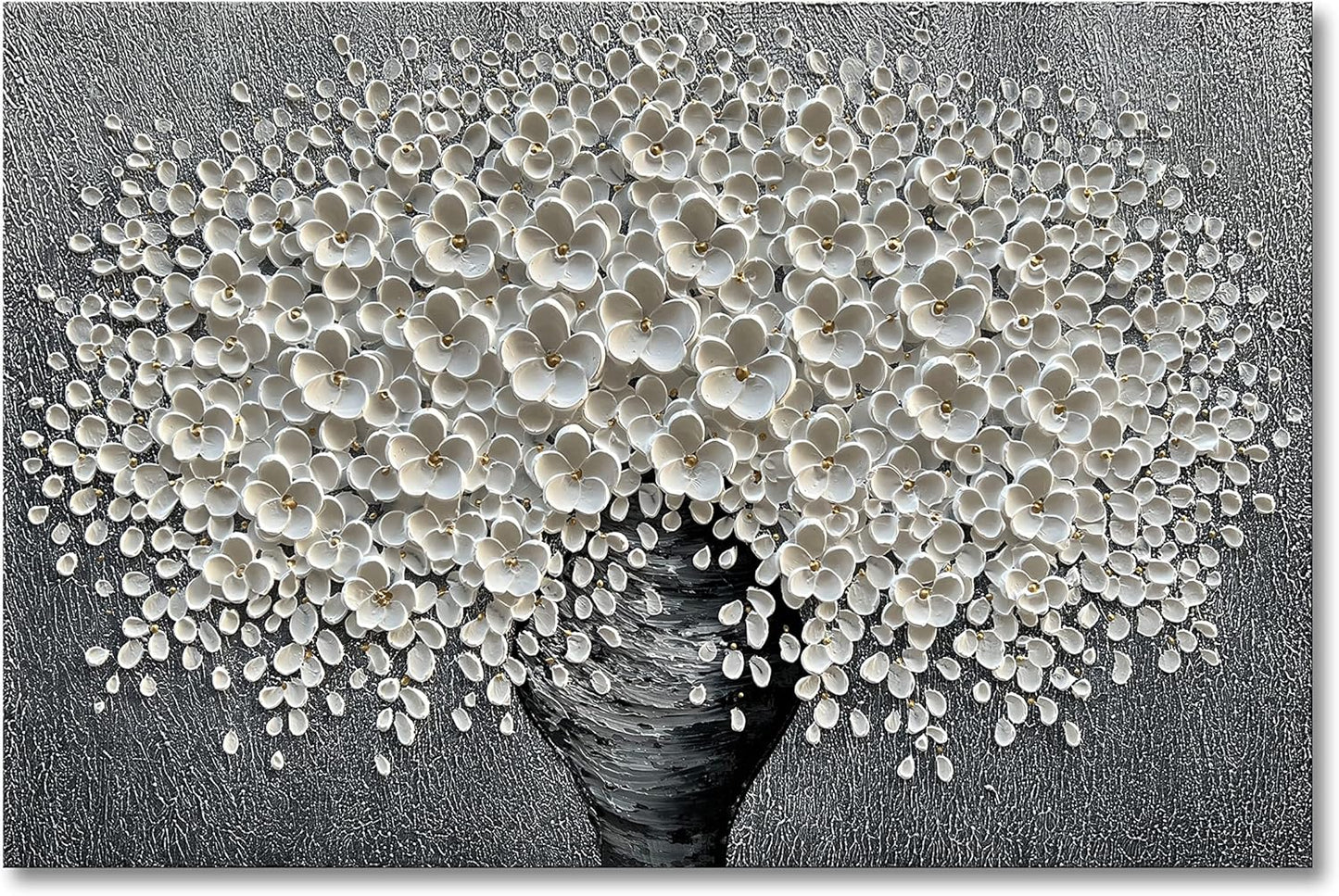 Epicler 30x45 inch Hand-Painted Oil Painting, White Bouquet Oil Painting, Canvas Wall Decoration Painting.