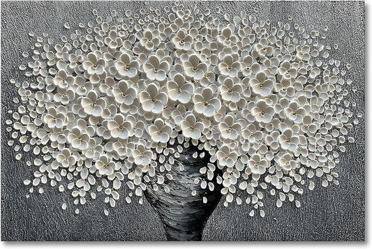 Epicler 30x45 inch Hand-Painted Oil Painting, White Bouquet Oil Painting, Canvas Wall Decoration Painting.