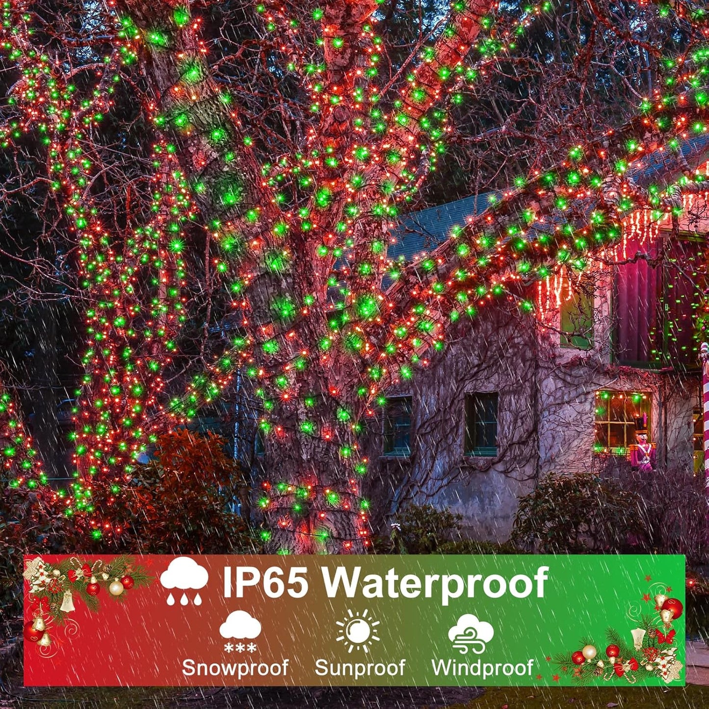 262FT 800 LED Christmas Lights, Plug in Christmas Tree Lights Outdoor with Timer and 8 Modes, Green Wire Waterproof String Light for Indoor House Yard Patio Wedding Decorations, Red Green