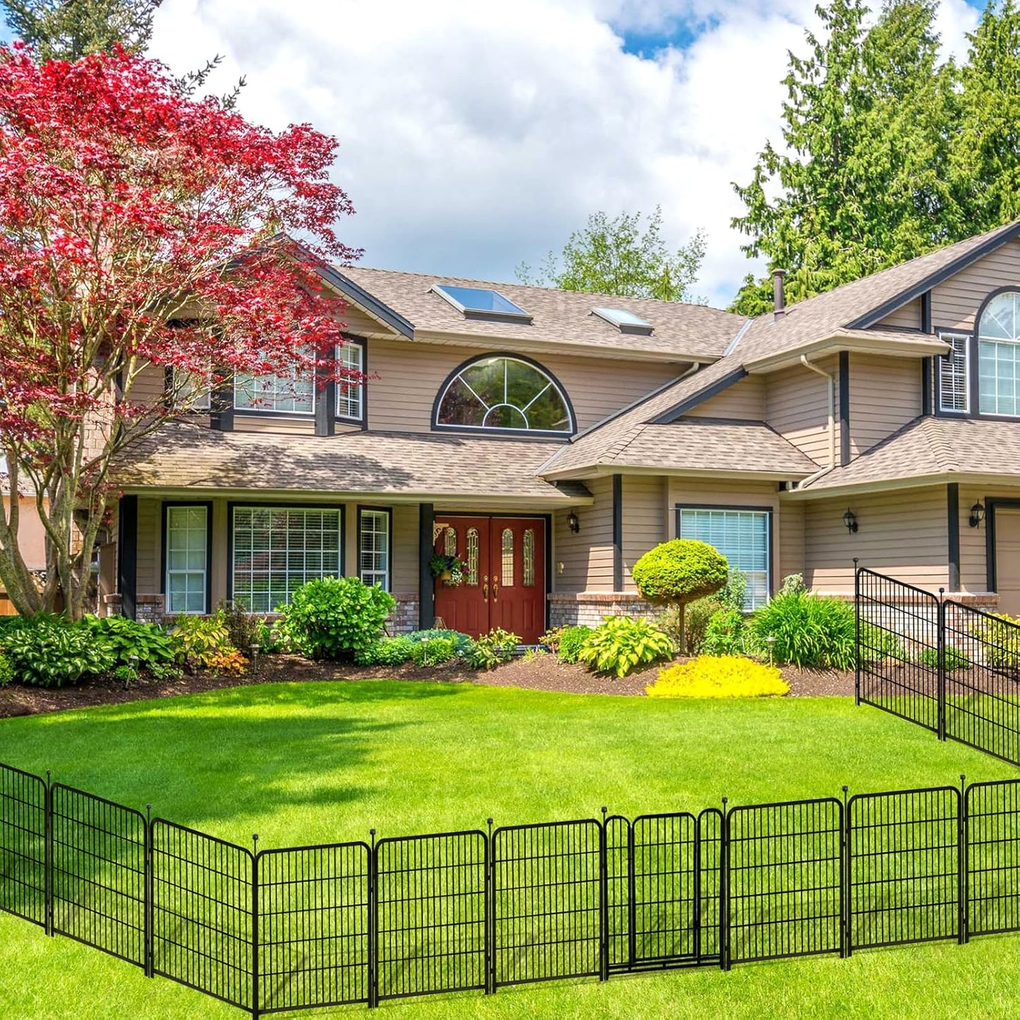 Garden Fences with Gate, 32 in(H)×27 in(L) 16 Panels Total 35.4 Ft(L), Garden Animal Barrier, Fence for Dogs Outside, Heavy Duty Iron Metal Animal Barrier Fence, Flower Bed Fencing