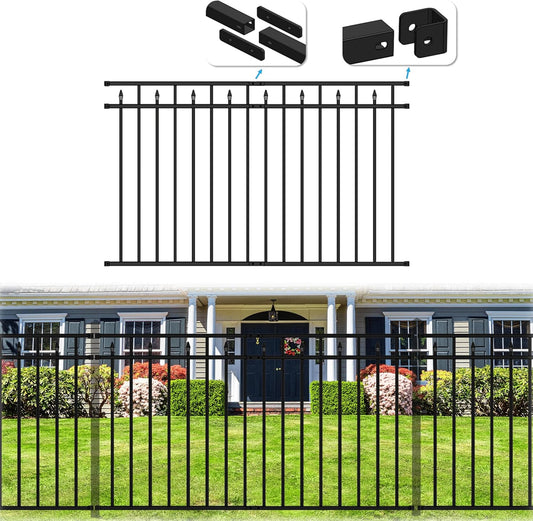 Heavy-Duty Black Metal Fence Panel, 6.5' W x 4' H, Pre-Fab Wrought Iron, Rust-Resistant, Easy to Install DIY Decorative Outdoor Fencing for Yard & Garden (Posts Sold Separately)
