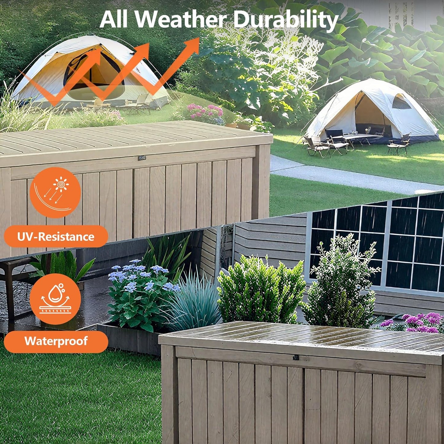 120 Gallon Outdoor Storage Box - Waterproof Resin Deck Box with Stainless Steel Rods - Lockable & UV Resistant Storage Bin for Patio Cushions & Garden Tools - Stylish Grey Design