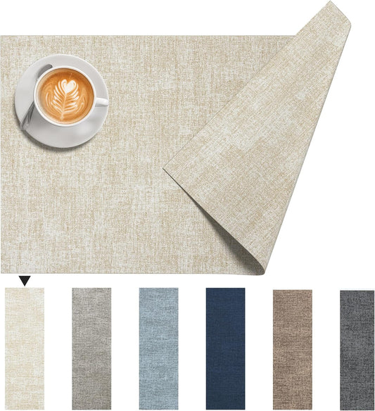 DOLOPL Placemats Set of 12, Reversible Wipeable & Heat Resistant Place Mats, Modern Faux Leather Table Mats for Kitchen, Neutral Waterproof Tablemats for Dining Table Decor, Wedding, Party(Beige)