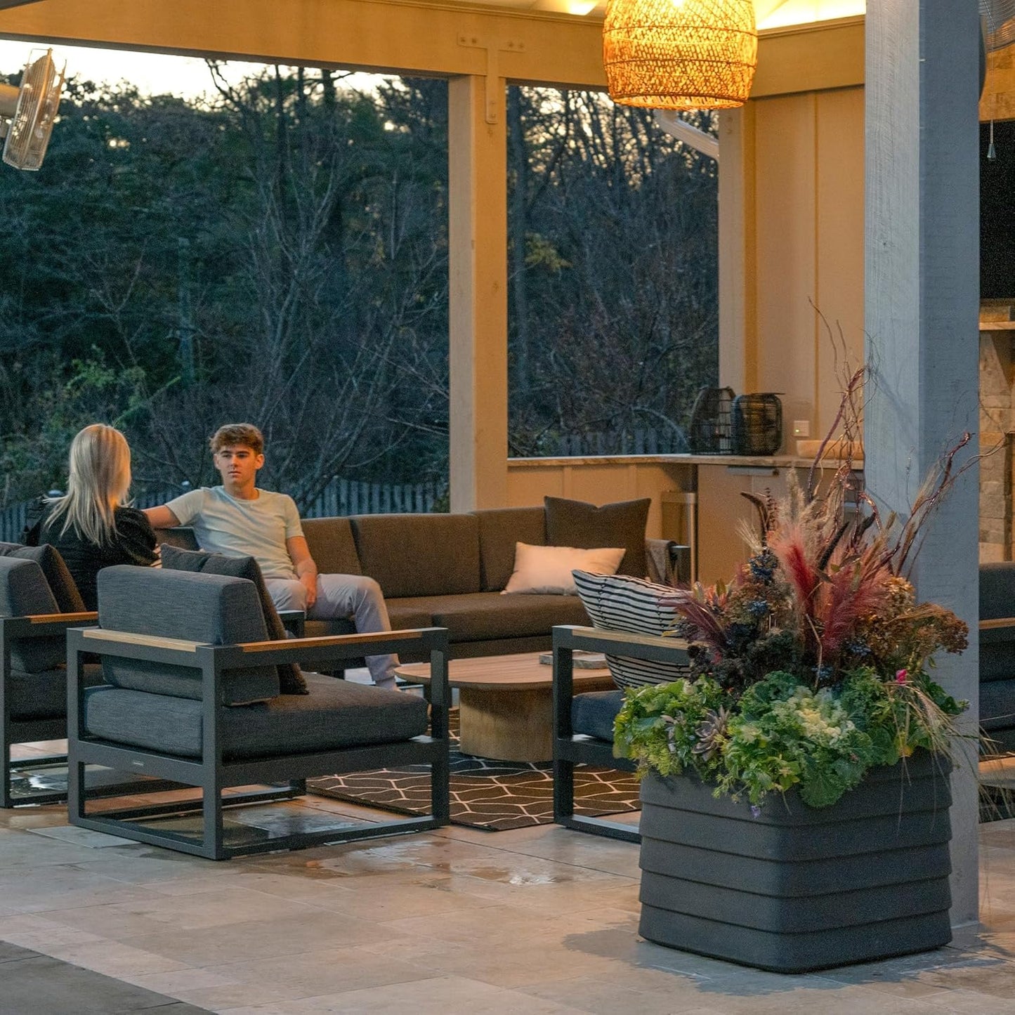 Crescent Garden TruDrop Self Watering Slat Square Box Planter - Indoor Outdoor Planter Box with Built-in Reservoir & Water Level Indicator, All Weather Flower Pot, 22'' (Slate Gray)