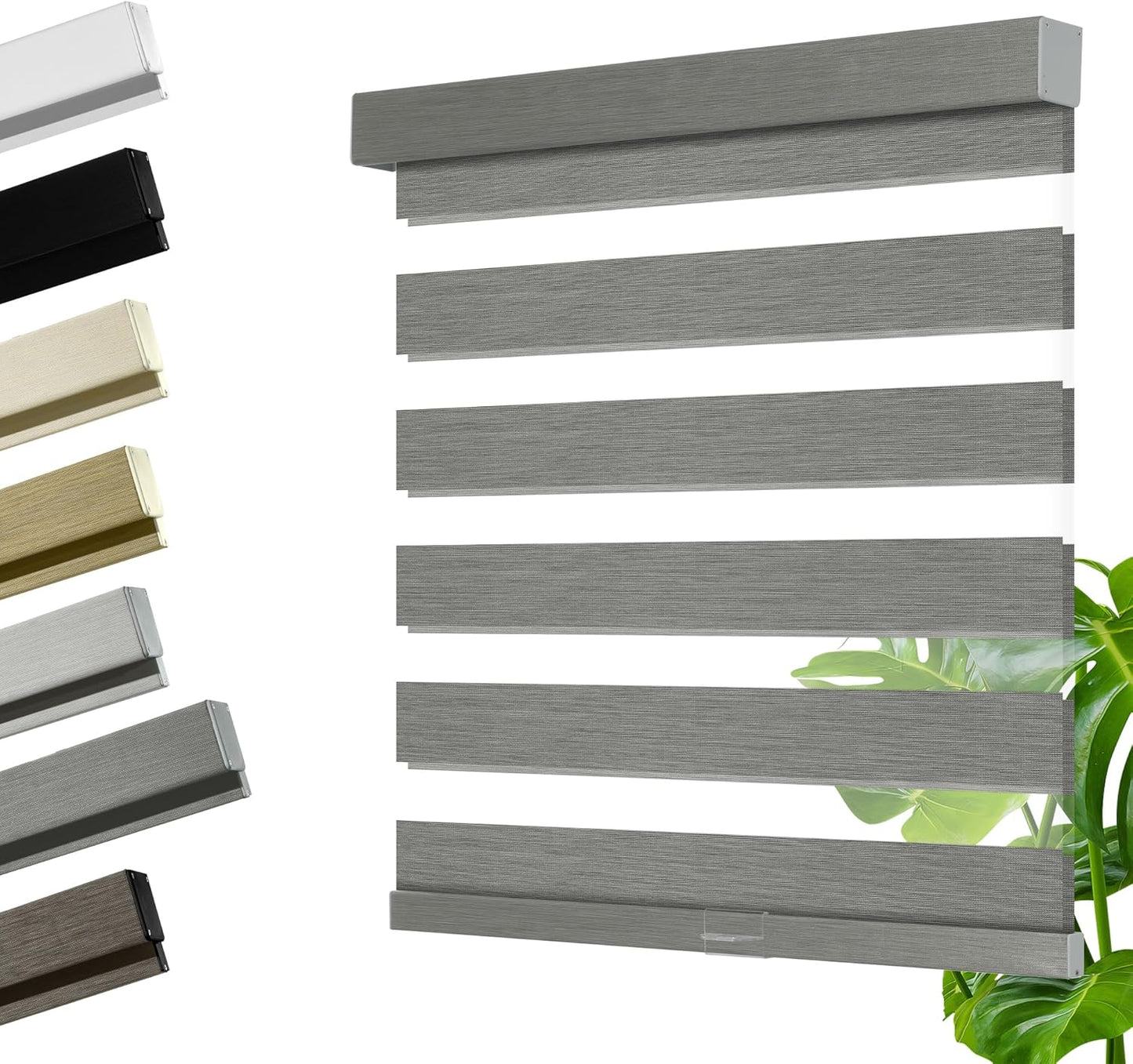 Cordless Zebra Blinds for Windows, Blackout Interior Blinds,Easy to Install,UV Protection,for Offices and Home,Custom Roller Shades, Mousse Grey,25" W x 64" H