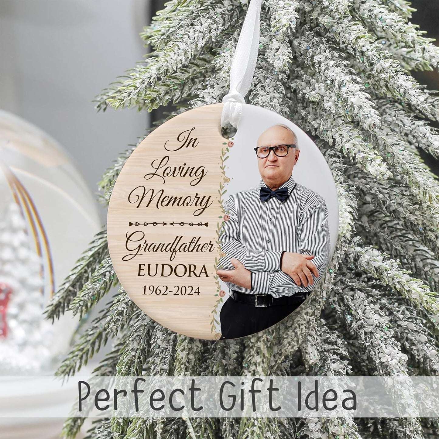 2025 Personalized Memorial Ceramic Ornament – Christmas-Birthday-Anniversary Keepsake for Loss of Loved One – Custom Photo Name Year – in Loving Memory Round Decoration