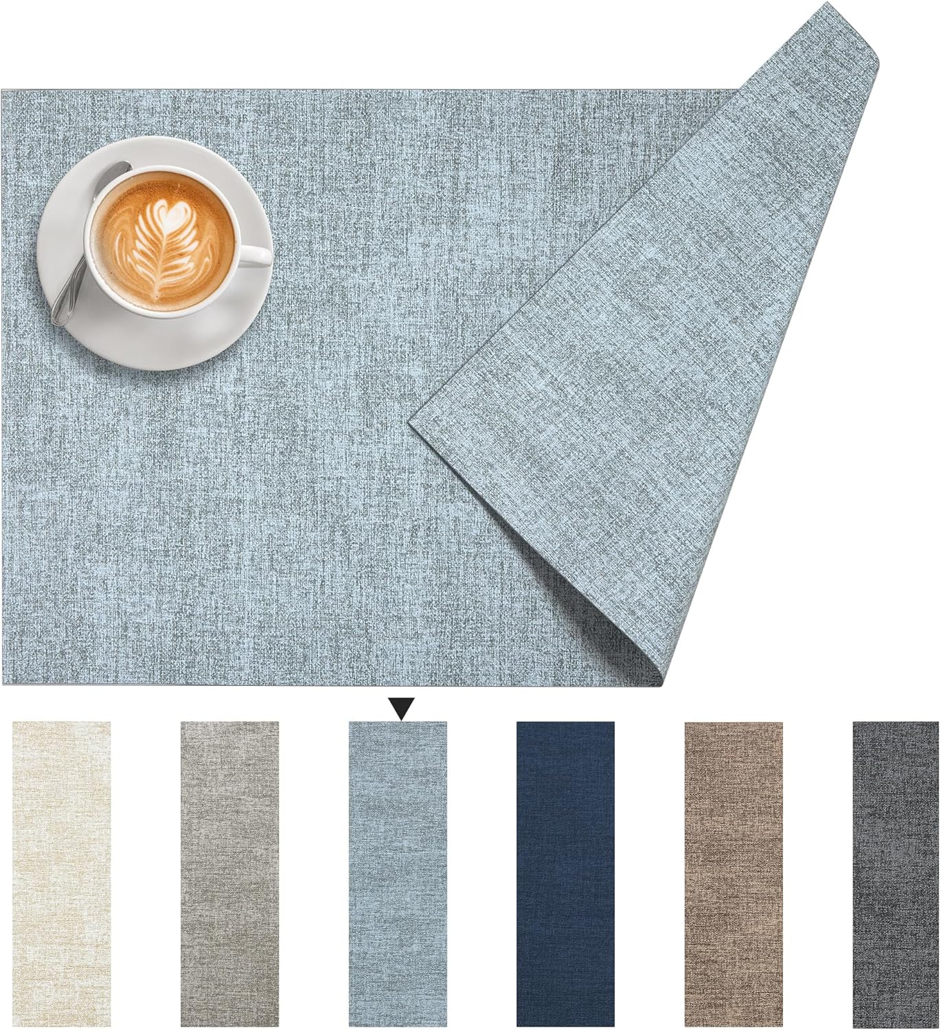 DOLOPL Placemats Set of 4, Reversible Wipeable & Heat Resistant Place Mats, Modern Faux Leather Table Mats for Kitchen, Neutral Waterproof Tablemats for Dining Table Decor, Wedding, Party(Dusty Blue)