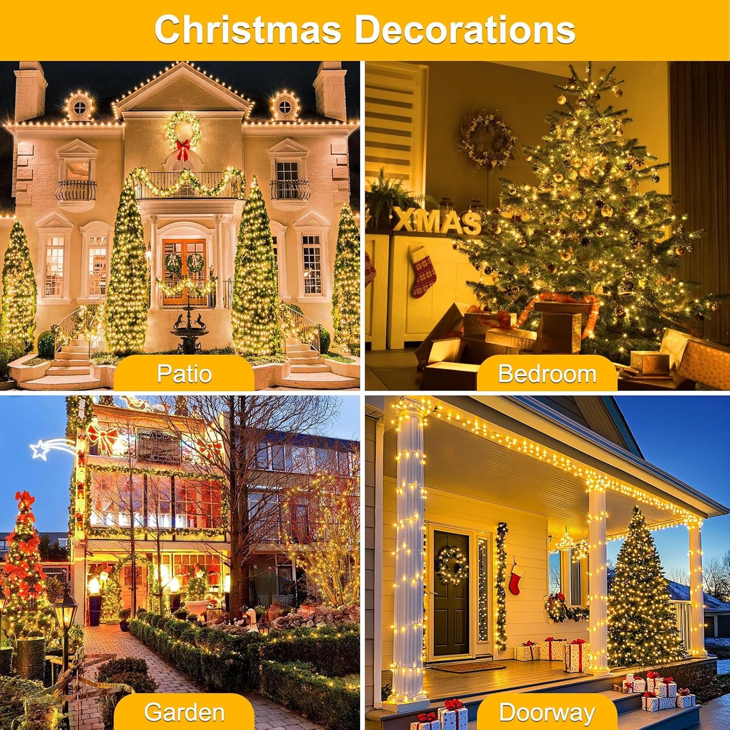 196 FT 600LED Christmas Lights Plug in,Warm White Waterproof Fairy Lights with Timer/8 Modes, Christmas Tree Lights Lighting Outdoor Indoor Garden Party Wedding Christmas Tree Decoration