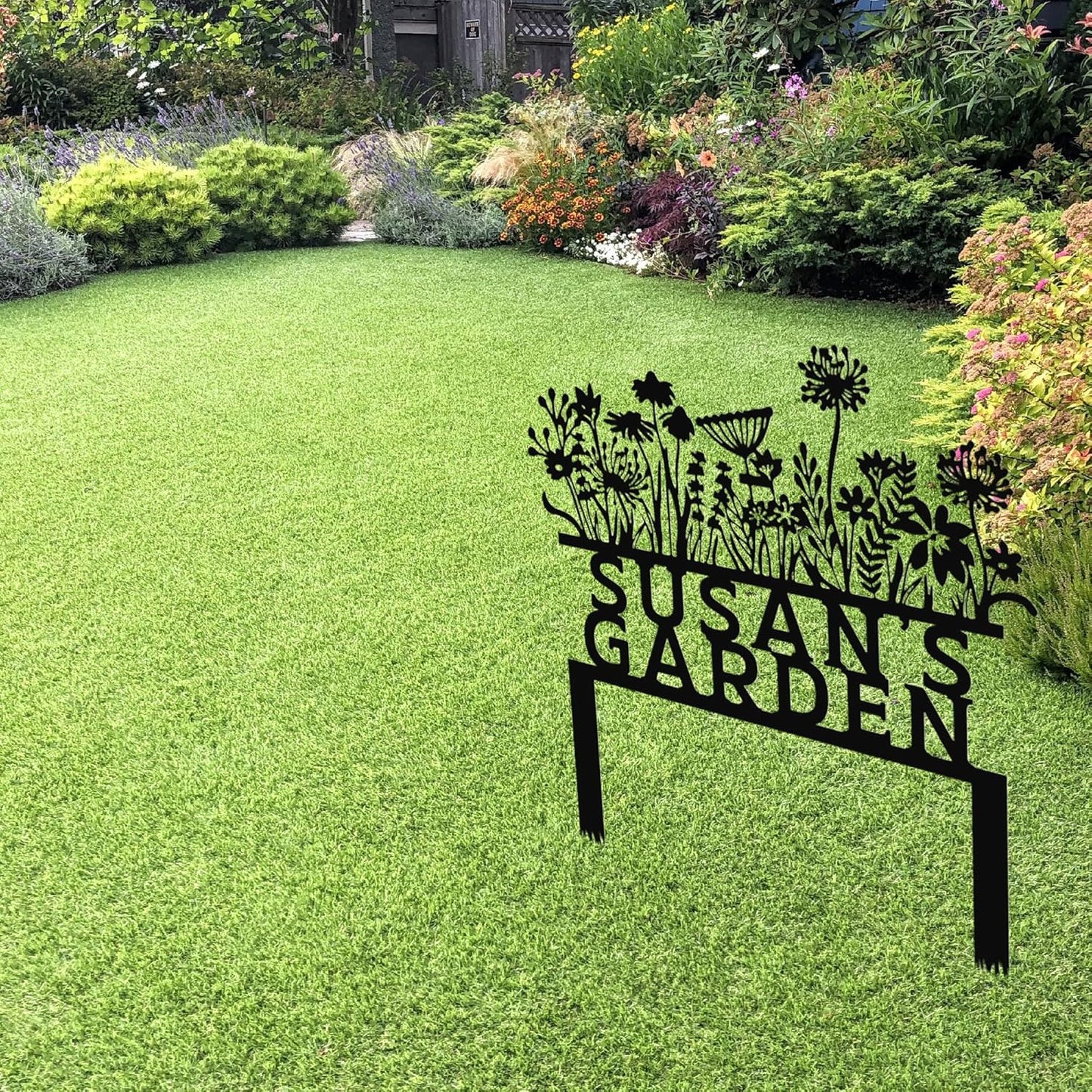 Custom Flowers Metal Garden Decor, Sign for Flower Beds, Personalized Flowers Garden Sign with Stakes, Metal Yard Art, Gift for Grandmother, Patio Decor, Farmhouse Decorations, Mom Gift