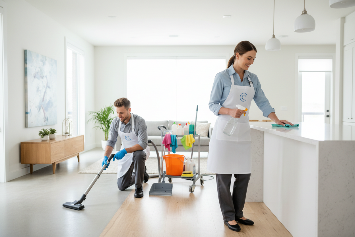 modify the theme so both male and female models are visible (cleaning shop), no text included